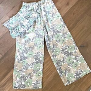 POL Wide Leg Beach Pants & smocked Bandeau Top Set Womens M/L Cotton Bohemian